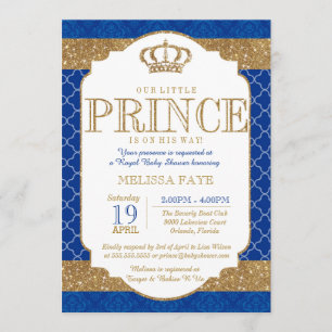 Little Prince Royal Blue Gold Baby Shower Invitation