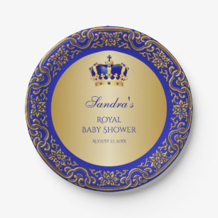 Little Prince Royal Blue Gold Crown Paper Plate