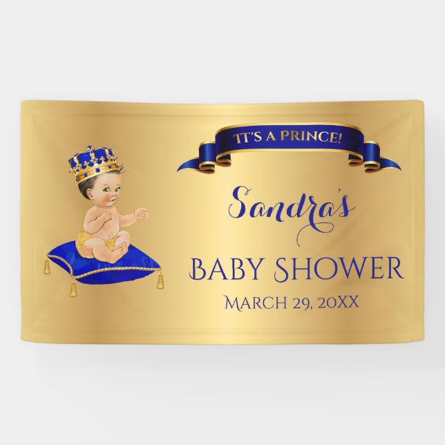 Little Prince Royal Blue Gold Cup Spoon Pillow Banner (Horizontal)