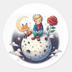 Little Prince sitting on the moon Classic Round Sticker