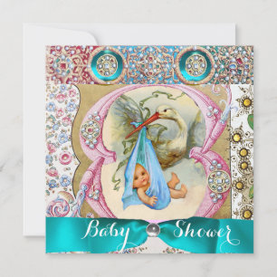 LITTLE PRINCE STORK BABY SHOWER,FLORAL GEMSTONES INVITATION