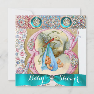 LITTLE PRINCE STORK BABY SHOWER,FLORAL GEMSTONES INVITATION