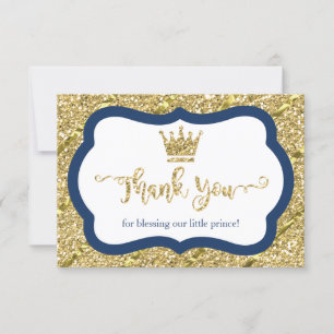 Little Prince Thank You Card, Blue, Faux Glitter Card
