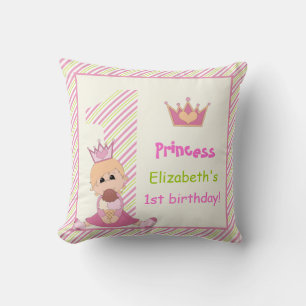 Little princess and crown girls 1st birthday pink cushion