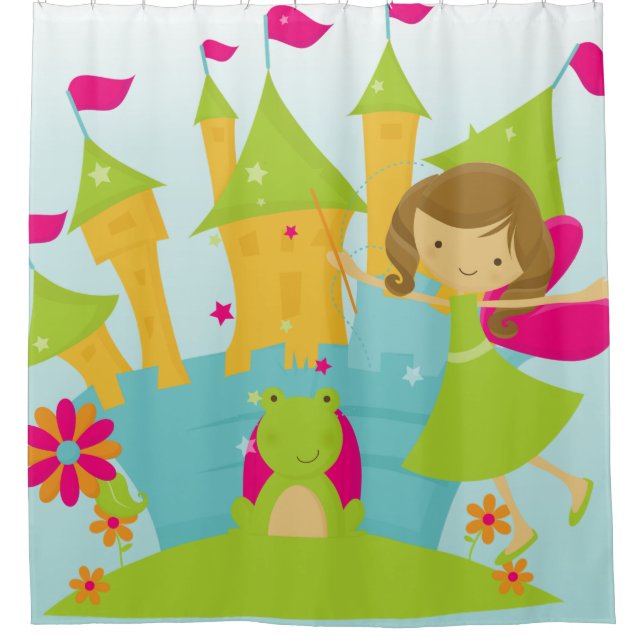 Little Princess and Frog Prince Castle Fairytales Shower Curtain (Front)