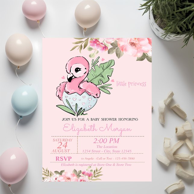 Little Princess,Baby Flamingo Floral Baby Shower Invitation (Creator Uploaded)