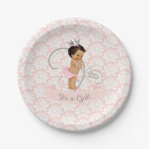 Little Princess Baby Girl Blush Pink & Silver Paper Plate