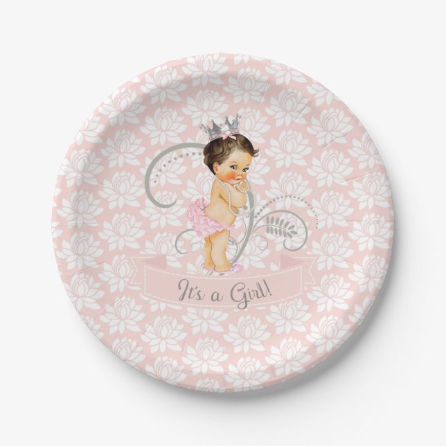 Little Princess Baby Girl Blush Pink & Silver Paper Plate (Front)