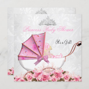 Little Princess Baby Shower Baby Girl Pink Rose 4 Invitation