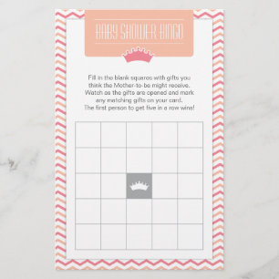 Little Princess Baby Shower Bingo Game Card