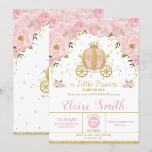 Little Princess Baby Shower Carriage Pink Floral Invitation