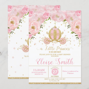 Little Princess Baby Shower Carriage Pink Floral Invitation