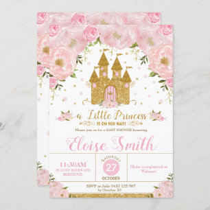 Little Princess Baby Shower Castle Pink Floral  Invitation
