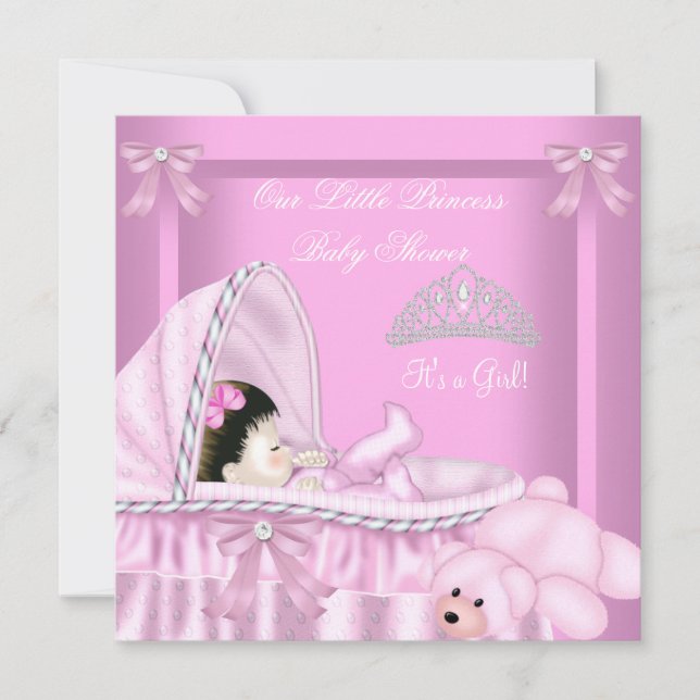 Little Princess Baby Shower Girl Pink Bassinette Invitation (Front)