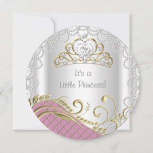 Little Princess Baby Shower Girl Pink Pearl Gold Invitation