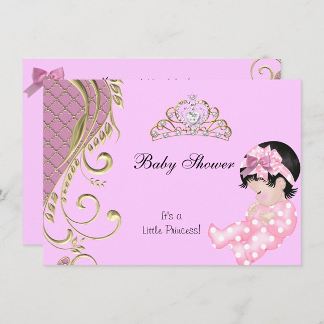 Little Princess Baby Shower Girl Pink White Gold 3 Invitation (Front/Back)