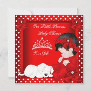 Little Princess Baby Shower Girl Red White Invitation