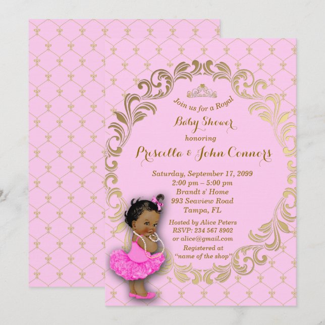 Little Princess Baby Shower Invitation,gold,pink Invitation (Front/Back)