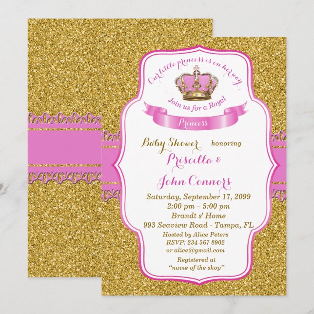 Little Princess Baby Shower Invitation,gold,pink Invitation (Front/Back)