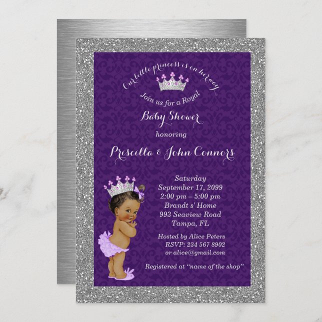 Little Princess Baby Shower Invitation,silver Invitation (Front/Back)