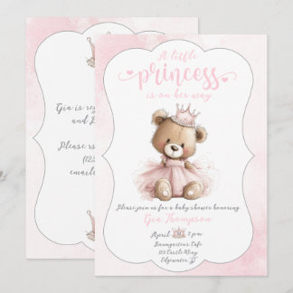 Little Princess Baby Shower Invitation with Teddy 