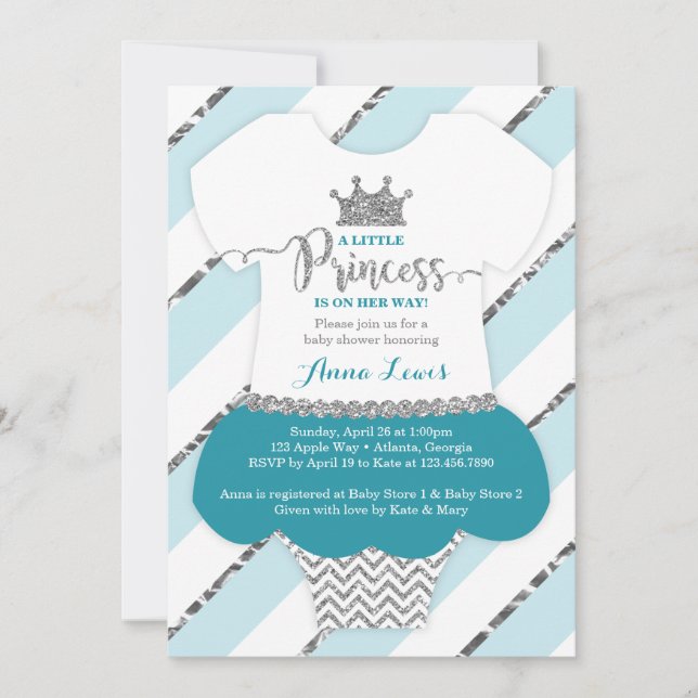 Little Princess Baby Shower Invite, Faux Glitter Invitation (Front)