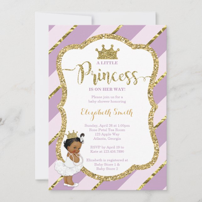 Little Princess Baby Shower Invite, Faux Glitter Invitation (Front)
