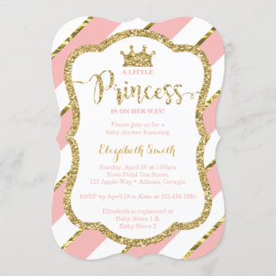 Little Princess Baby Shower Invite, Faux Glitter Invitation