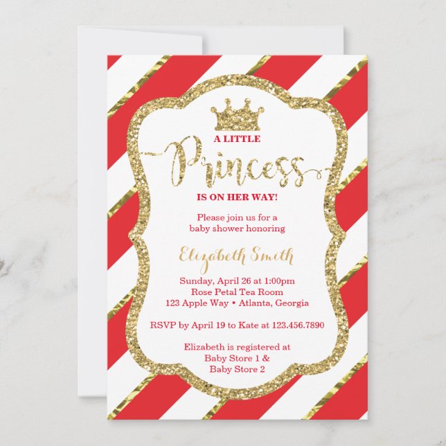 Little Princess Baby Shower Invite, Faux Glitter Invitation (Front)
