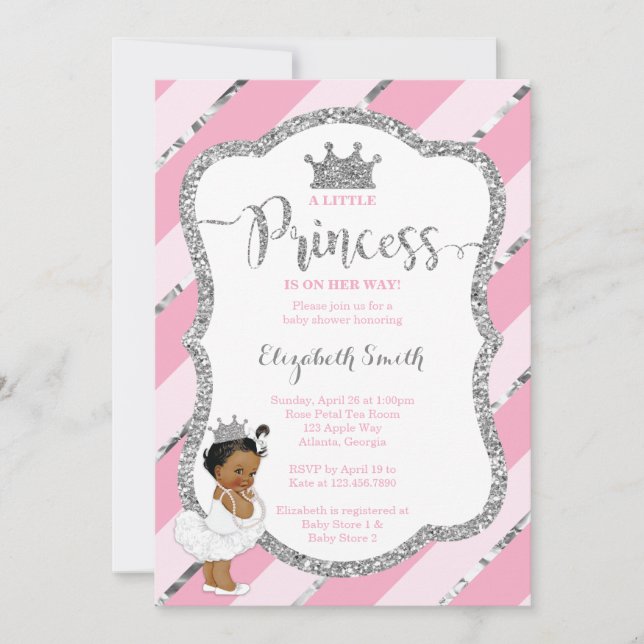 Little Princess Baby Shower Invite, Faux Glitter Invitation (Front)