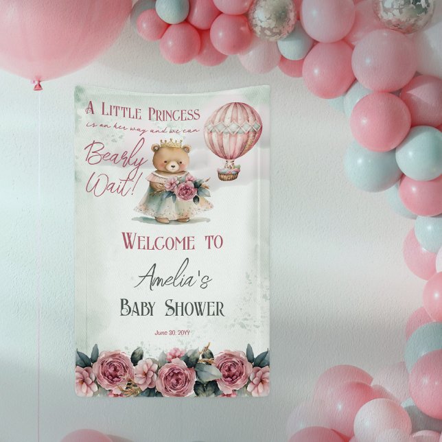 Little Princess Bear Bearly Wait Girl Baby Shower Banner (Creator Uploaded)