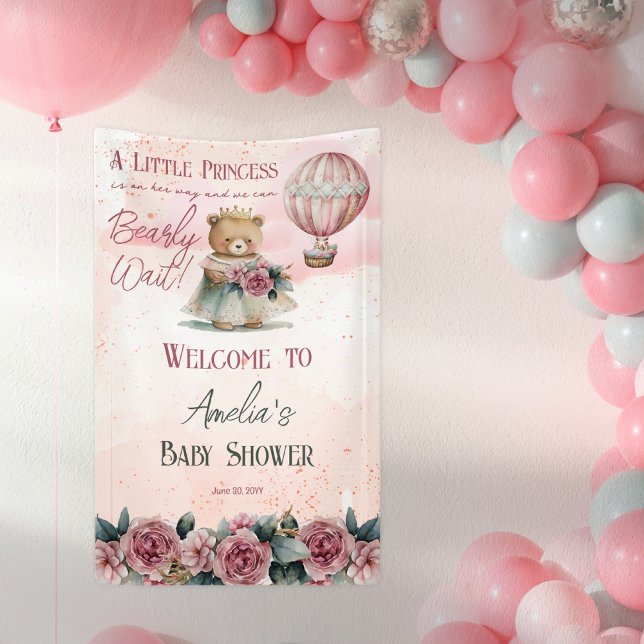 Little Princess Bear Bearly Wait Girl Baby Shower Banner (Creator Uploaded)