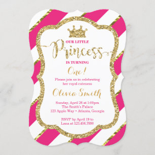 Little Princess Birthday Invitation in Pink & Gold