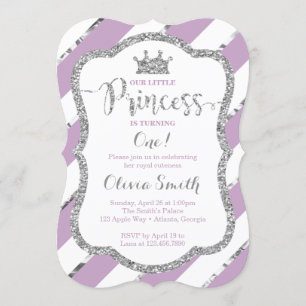 Little Princess Birthday Invitation Purple Silver