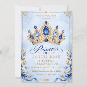 Little Princess Birthday Invite Blue Gold