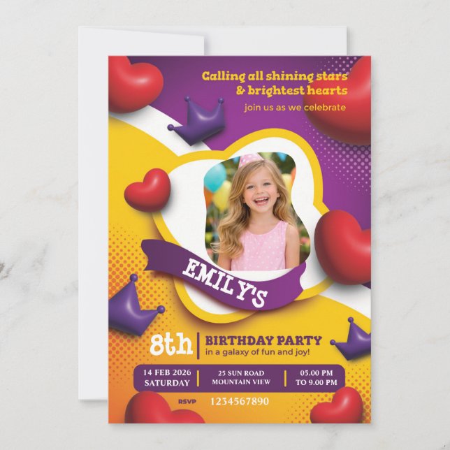 Little Princess Birthday Invite – Fairytale Crown  (Front)
