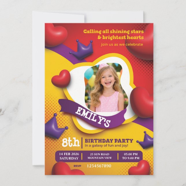 Little Princess Birthday Invite – Fairytale Crown  (Front)