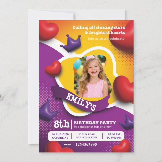 Little Princess Birthday Invite – Fairytale Crown  (Front)