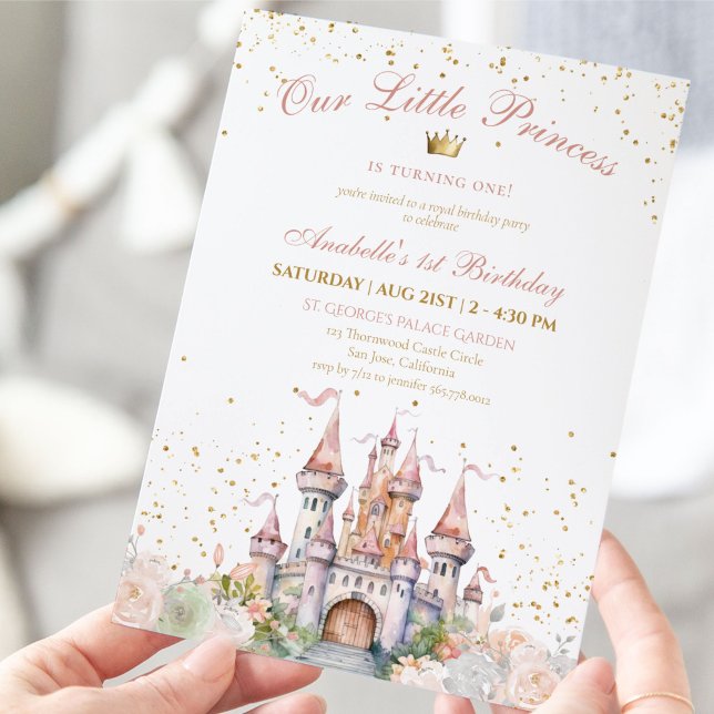 Little Princess Blush Gold Crown 1st Birthday Invitation (Little Princess Blush Gold Crown 1st Birthday Invitation)