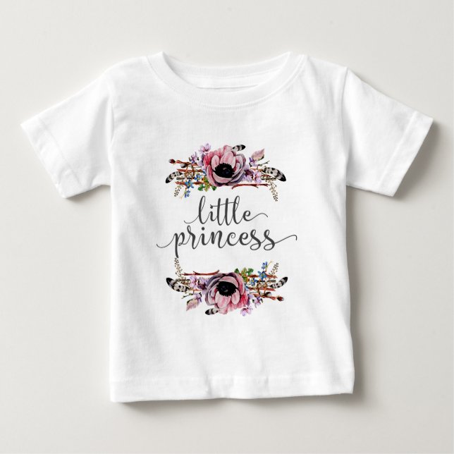 Little Princess | Boho Chic Floral Baby Girl Tutu Baby T-Shirt (Front)