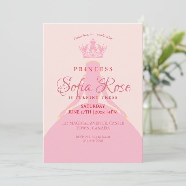  Little Princess Crown Blush Pink Birthday Invitation (Standing Front)