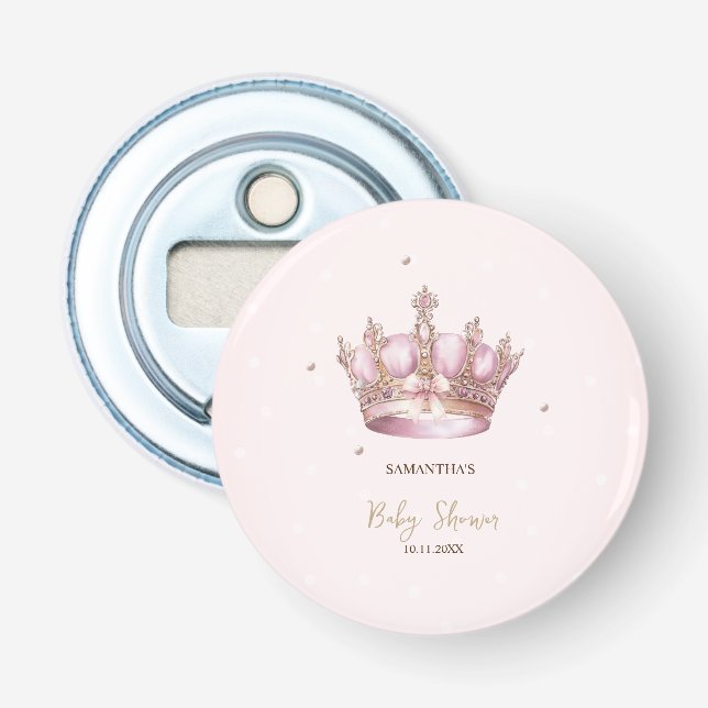 Little Princess Crown Pearls Dots Baby Shower Bottle Opener (Front)