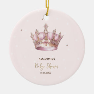 Little Princess Crown Pearls Dots Baby Shower Ceramic Ornament