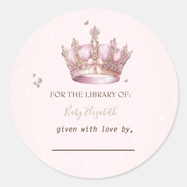 Little Princess Crown Pearls Dots Baby Shower Classic Round Sticker (Front)