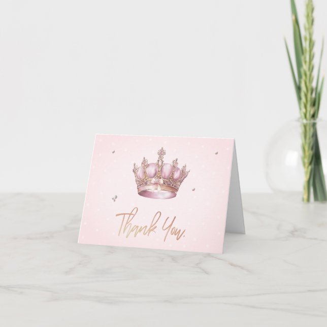 Little Princess Crown Pearls Dots Baby Shower Thank You Card (Front)