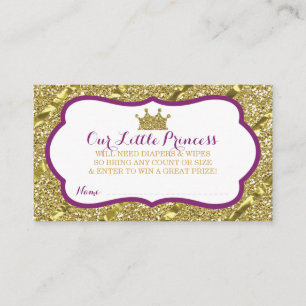 Little Princess Diaper Raffle Ticket, Faux Glitter Enclosure Card