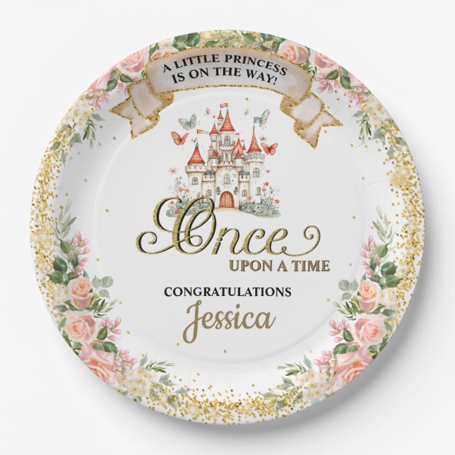 Little Princess Fairy Tale Castle Girl Baby Shower Paper Plate (Front)