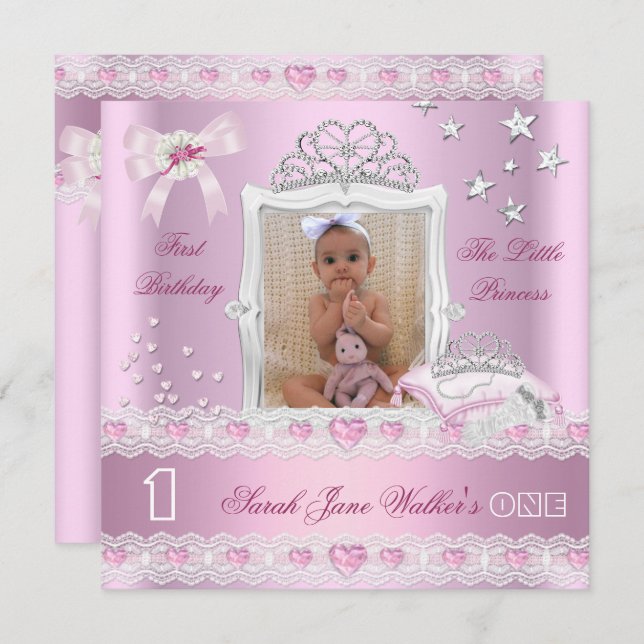 Little Princess First Birthday Party Photo Invitation (Front/Back)