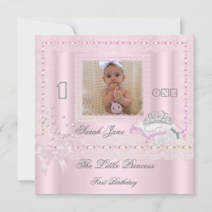 Little Princess First Birthday Party Photo Invitation
