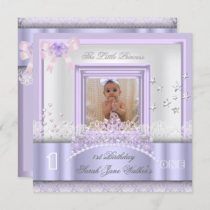 Little Princess First Birthday Party Photo Purple Invitation